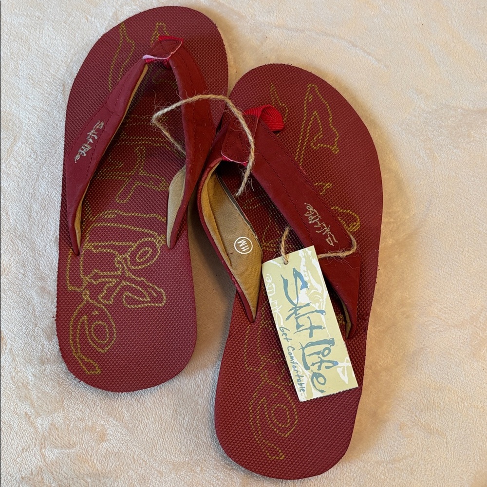 Salt Life Mens Flip Flops Size 11 New Maroon Fishermancore